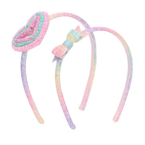 GAFATORY Glitter Headbands for Girls Rainbow Headband Sparkle Headband with Bow Heart Headband Thin Headband Girl Toddler Kids Headband Hair Accessories for Girls