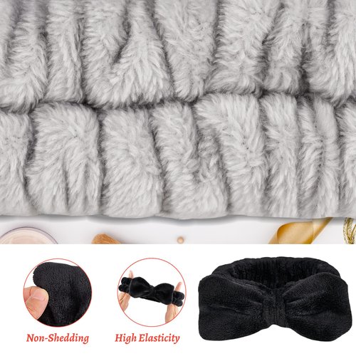 Celosia 6PCS Makeup Headband and WristBand Set, Skincare Spa Headband for Washing Face,Towels Wrist band for Women Girls Prevent Liquid Spilling from Arms (Black+Grey)