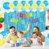 22Pcs Cartoon Baby Birthday Decorations, Aquamarine 3.3x8.2ft Tinsel Foil Fringe Curtains Banner and Cute Flowers Bubbles Balloons for Cute Theme Party Decorations Boys and Girls Party Supplies