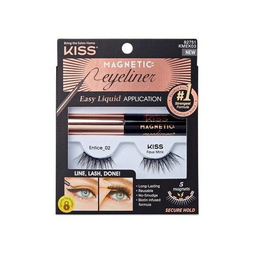 KISS Magnetic Eyeliner False Eyelashes, Entice', 12 mm, Includes 1 Pair Of Magnetic Lashes, Magnetic Lash Eyeliner, Contact Lens Friendly, Easy to Apply, Reusable Strip Lashes