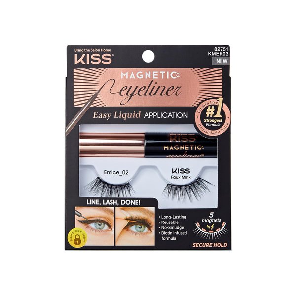 KISS Magnetic Eyeliner False Eyelashes, Entice', 12 mm, Includes 1 Pair Of Magnetic Lashes, Magnetic Lash Eyeliner, Contact Lens Friendly, Easy to Apply, Reusable Strip Lashes