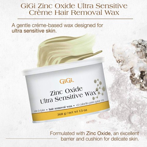 GiGi Zinc Oxide Ultra Sensitive Hair Removal Wax, Gentle and on Extra-Delicate Skin, 13 oz., 1-pc