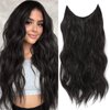 Gowit Black Hair Extensions, Invisible Wire Hair Extension with Transparent Wire, Soft Long Wavy Hairpieces for Women Secure 4 Clips Ins