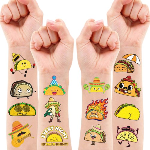 100 PCS Taco Bout Love Birthday Party Decorations Favors Supplies Temporary Tattoos Decor Mexican Fiesta Taco Twosday Tuesday Stickers For Boys Girls Gift School Prizes Rewards