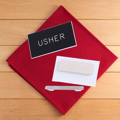 Black Magnetic Name Tag Usher Badges for Church | Plastic Reusable Name Tags for Church Usher Uniform | Engraved Usher Name Tag Magnet Backing 2.25 x 1.25 Inches