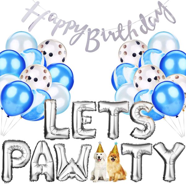 Legendog Dog Birthday Party Supplies Dog Paw Print Balloons Cat Birthday Hat Happy Birthday Banner Foil Balloons Lets Pawty Letters Balloons Decorations