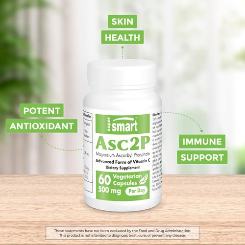 Supersmart - Asc2P High Potency Vitamin C 500mg per Day (Advanced Vitamin C Form) - Magnesium Ascorbyl Phosphate Supplement | Non-GMO & Gluten Free - 60 Vegetarian Capsules