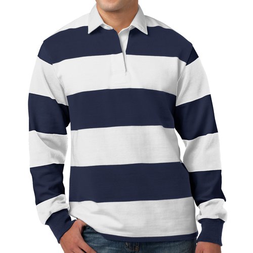 Mens Long Sleeve Rugby Polo Shirt, Medium True Navy/White