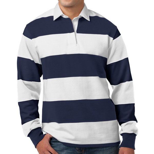 Mens Long Sleeve Rugby Polo Shirt, Medium True Navy/White