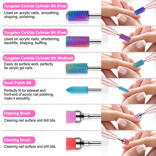 Cellentool 30Pcs Nail Drill Bits Set with Rhinestone Storage Box, 3/32 Inch Ceramic Diamond Carbide Nail Drill Bits for Acrylic Nails Gel Polish, Cuticle Efile Remover for Manicure
