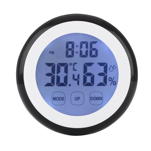 LAFEINA Digital Thermometer Hygrometer Clock, Temperature Humidity Monitor Alarm Clock Touch Screen with Backlight Magnetic Back for Home Office Baby Room (Black)