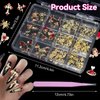 UOTEY 84 PCS 24Styles Gold Halloween Nail Charms, 3D Alloy Spider Skull Hand Halloween Nail Art Charms, Bow Tie Moon Cross Red Nail Gems Charms with Rhinestones DIY Nail Accessories