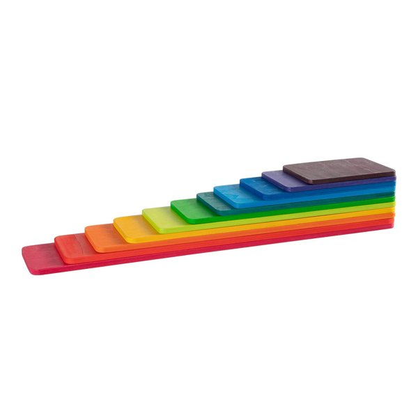 MERRYHEART Wooden Rainbow Rectangle Stacker Toys, Rainbow Building Blocks Board Set for Kids, 11Pcs Rectangle Rainbow Stacking Puzzle, Learning Creative Thinking Toys
