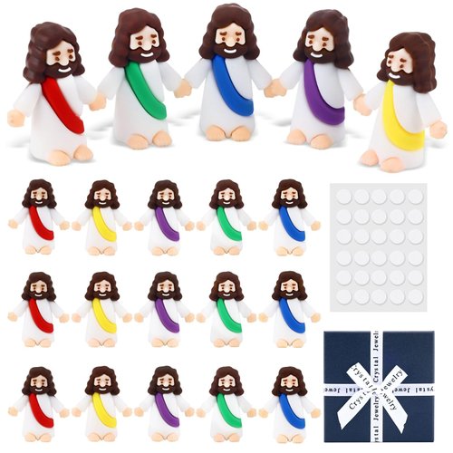 15Pcs Mini Jesus Figures Multi Color Little Tiny Jesus Figures Toys Religious Jesus Doll to Hide Christian Gifts Cute Car Dashboard Decor Accessories Party Favors Sunday Unique Christ Jesus Gifts