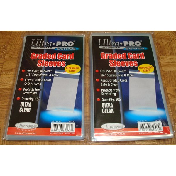 2 Ultra Pro Graded Card Sleeve Packs with Resealable Strip 200 Total (2 100ct Packages). Protects Graded Cards from Scratching and Dust. for Use w/Beckett, BGS, PSA and More.