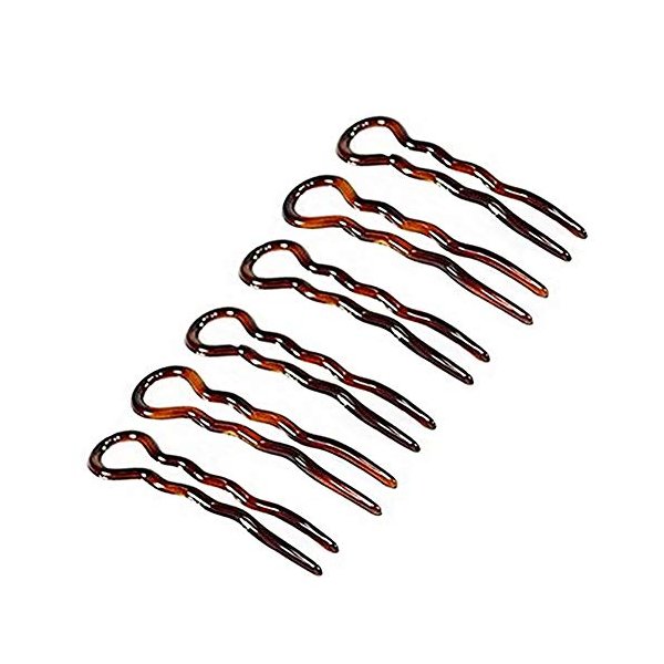 6PCS Plastic U Shaped Hair Pins Bobby Pin Wavy Crink U Shaped Chignon Hair Pin Updo Bun Pins Stick French Sleek Hair Braid Twist Styling Clip Pin Hair Accessories for Lady Women Girl (Brown)