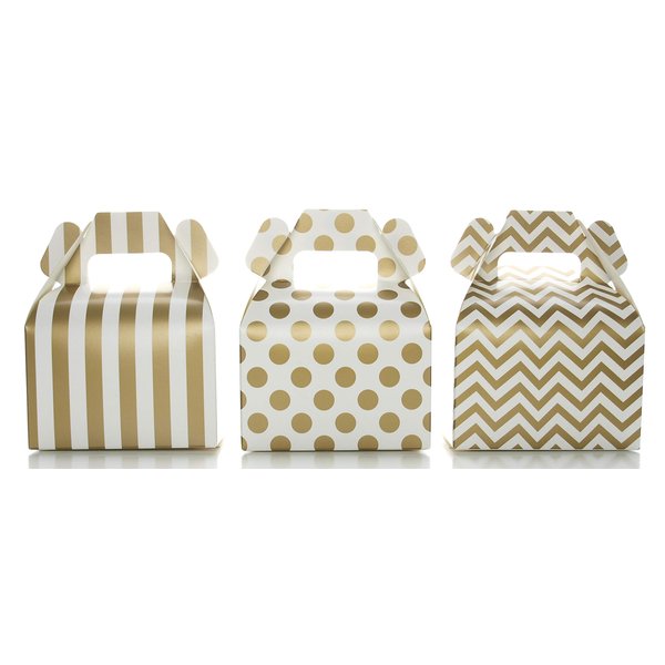 Food With Fashion Gold Candy Box Trio (36 Pack) - Small Party Favor Boxes, Treat Gable Boxes