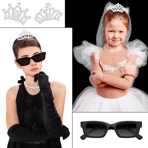 Jutom 36 Pcs 1920s Themed Party Favors Sunglasses Necklaces Princess Tiaras Crowns Teal Blue Party Vintage Retro Style Decorations for Halloween Cosplay Birthday Breakfast Party