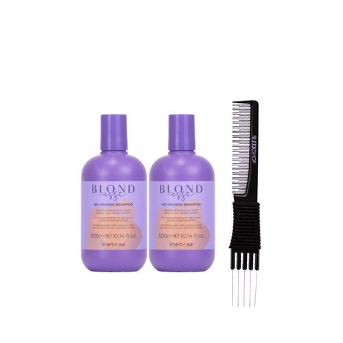 Inebrya Blondesse No-Orange Shampoo (10.14 oz) with Teasing Comb Pack of 2