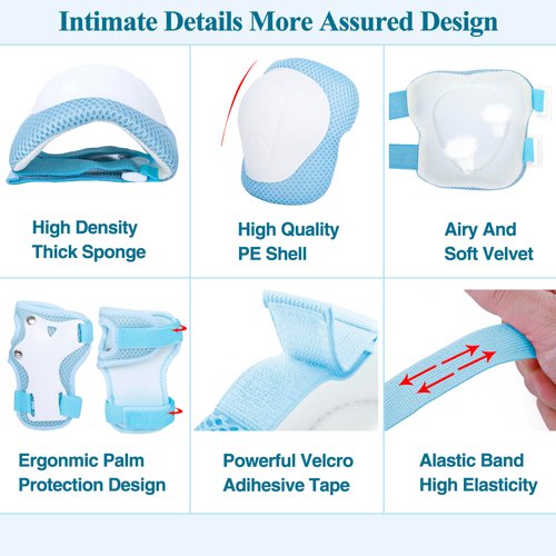 Lamsion Kids Helmet Adjustable with Sports Protective Gear Set Knee Elbow Wrist Pads for Toddler Ages 3 to 8 Years Old Boys Girls Cycling Skating Scooter Helmet-(Blue Star)