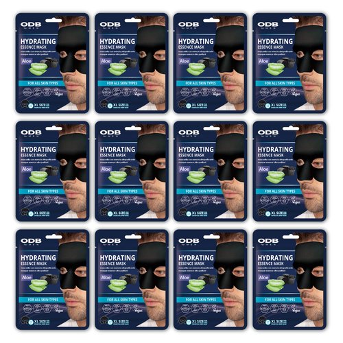 ORIGINAL DERMA BEAUTY ODB for MEN Charcoal Essence Sheet Mask 12 PK Hydrating Aloe Mens Skin Care Sheet Masks for Face Mens Skin Care Kit bulk face masks skincare (Hydrating (12pk) - for Beard Men)
