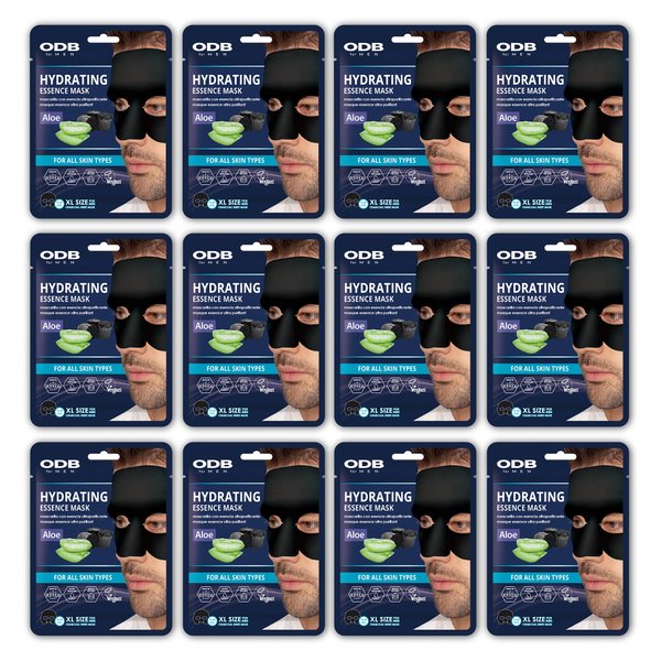 ORIGINAL DERMA BEAUTY ODB for MEN Charcoal Essence Sheet Mask 12 PK Hydrating Aloe Mens Skin Care Sheet Masks for Face Mens Skin Care Kit bulk face masks skincare (Hydrating (12pk) - for Beard Men)