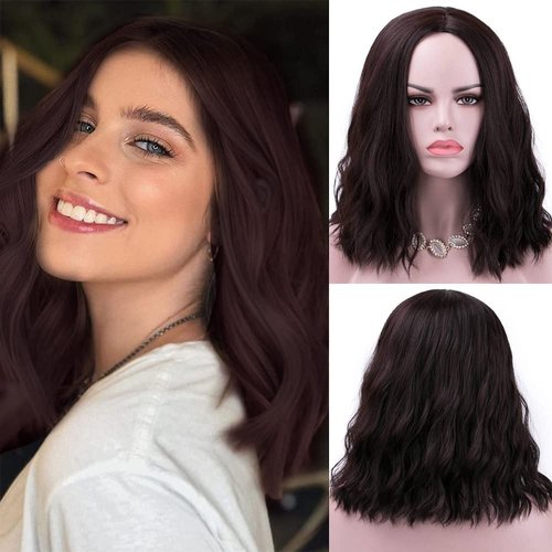 Rosa Star Dark Brown Short Wavy Wig, Short Wavy Brown Bob Wigs for Women,Natural Looking Short Bob Wavy Wig with Bangs (Brown).