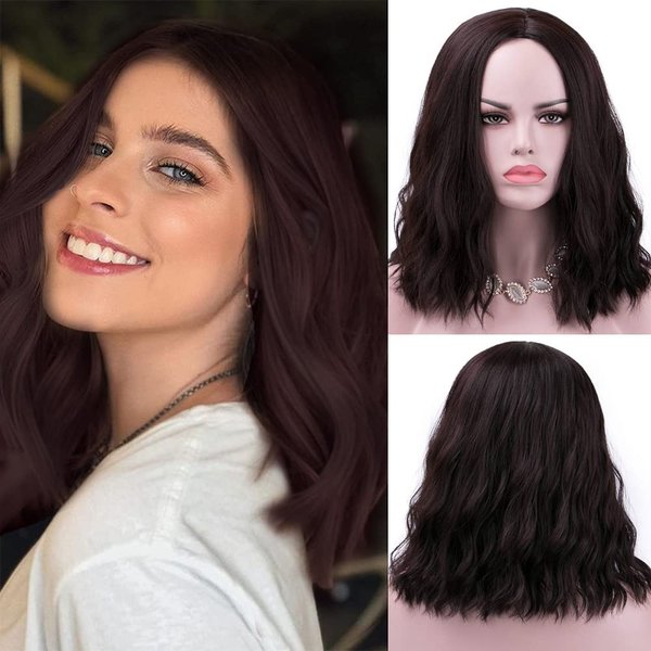 Rosa Star Dark Brown Short Wavy Wig, Short Wavy Brown Bob Wigs for Women,Natural Looking Short Bob Wavy Wig with Bangs (Brown).