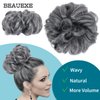 BEAUEXE Thick Volume Messy Bun Hair Scrunchies Curly Hair Extensions for Women Create Full Updos Realistic Synthetic Hair Bun Maker Chignon Ponytail Extension (Silver Gray Black Mixed),1.0 Count