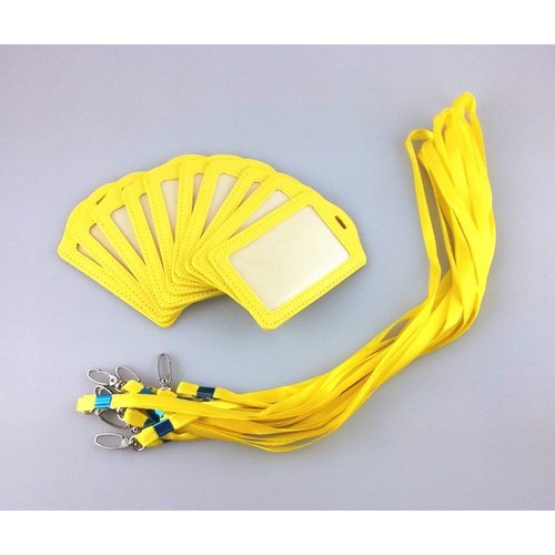 yueton 10pcs Vertical Style Leather Business ID Badge Card Holder, Name Card Business Card Holder Tag with Long Neck Strap Band Lanyard (Yellow)