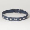 Medium Soft Blue Napa Leather Padded Decorated Azzurro Dog Collar - Fits 14" - 18" Neck Size