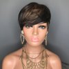 HOTKIS Pixie Wigs for Blakc Women Short Human Hair Wigs Short Brown Pixie Cut Wig Human Hair Short Wigs Human Hair with Bangs Straight Pixie Wig Highlight 1B/30#