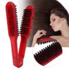 Double Sided Brush, Hair Straightening Comb Tool Splint V-Shape Tools Bristle For Home Barber Shop[Red]
