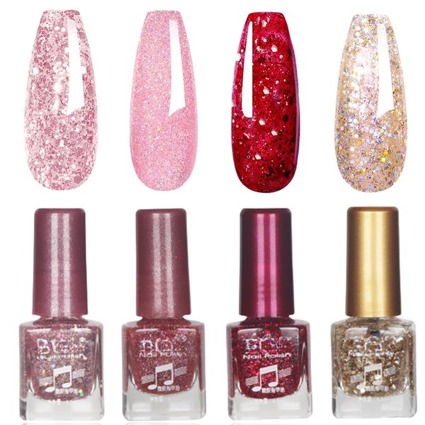 Rosarden Pink Glitter Nail Polish Set, 4Pcs Pink Red Gold Gel Polish Kit, Chunky Glitter Air Dry Gel Nail Polish Set for Women Girls, Sparkly Polish Color for All Seasons