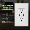 Leviton T5635-E 30W USB Dual Type-C Power Delivery In-Wall Charger with 15A Outlet, USB Charger for Smartphones, Tablets, Black