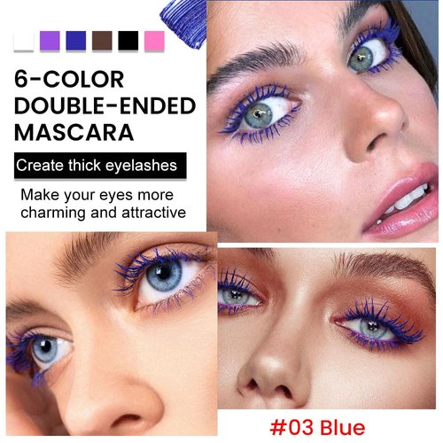 Colored Colorful Waterproof Mascara for Eyelashes Set,Blue White Black Brown Purple Long lasting Charming Voluminous Cruelty Free Vegan Eye Makeup (B-1Pc 03#BLUE, B)