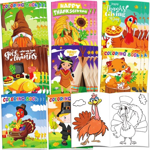 32Pcs Thanksgiving Coloring Books Kids - Thanksgiving Coloring Book for Kids Indoor Activities at Home Party Favors Gift Supplies