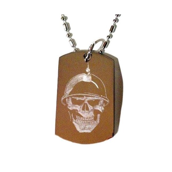 Soldier Skull Helmet Biker Logo Symbols - Military Dog Tag Luggage Tag Key Chain Metal Chain Necklace