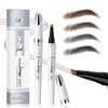 Microblading Eyebrow Pen, Magic Eyebrow Pencil Medium Brown,3D Waterproof Eyebrow Pencil 4 Fork Tip, Create Long Lasting Natural Looking Brows (Medium Brown)