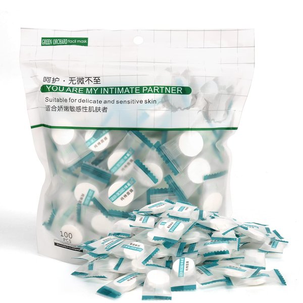 100PCS Cotton Dry Compressed Facial Mask Sheet, DIY Facial Skin Care Great for Home and Travel, Disposable Mask Paper, Individually Packaged Like Candy