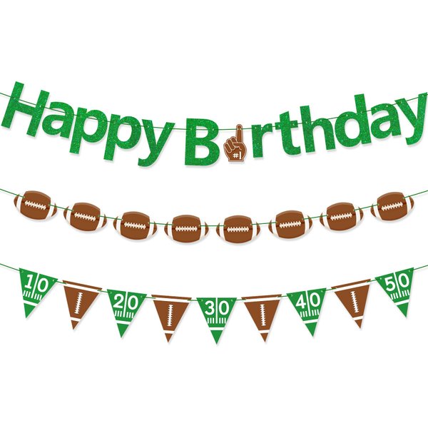 Gifloon Football Happy Birthday Banner, Pre-strung Fantasy Football Theme Party Decorations for Kids and Adults, Green