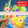 Leak Proof & Drip Catching, Super Cute Reusable 4oz Flower Snow Cone Cups with Straws 10 Pk, Colorful Easy Grip Bowls Perfect for Birthday Parties, Summer Cookout, Shaved Ice, Snack, Ice Cream