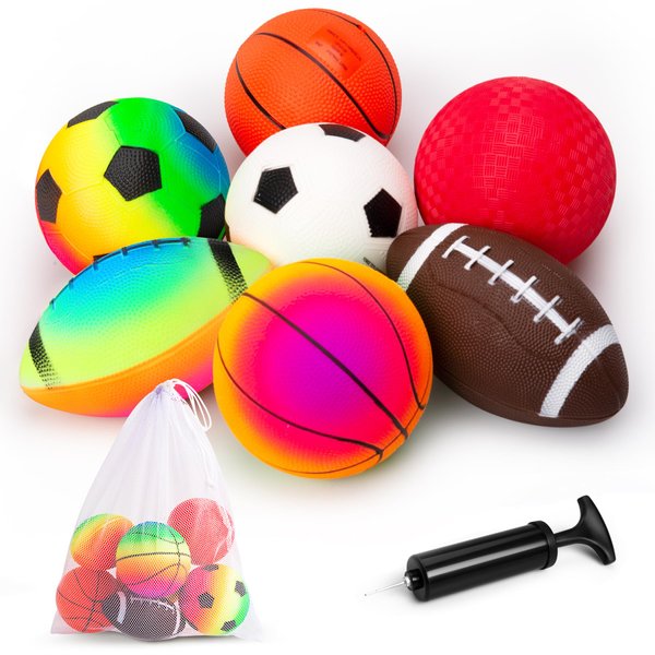 EVERICH TOY Soft Ball Set for Toddlers & Kids Age 1-6, 7 Pcs Sports Set with 5” Playground Balls, Soccer, Basketball & Football - Ideal for Home, Yard, Pool, Park & Classroom - Gift for Boys & Girls