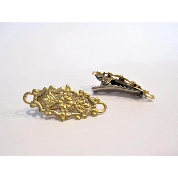 Generic 2 small tiny gold metal filigree hair pin alligator clips for fine thin hair