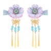Lurrose 1 Pair Japanese Style Hair Clips Tassel Flower Kimono Traditional Hairpins Barrette Cherry Blossom Hair Clamp Bride Hanfu Accessory for Womens Girls (Blue)