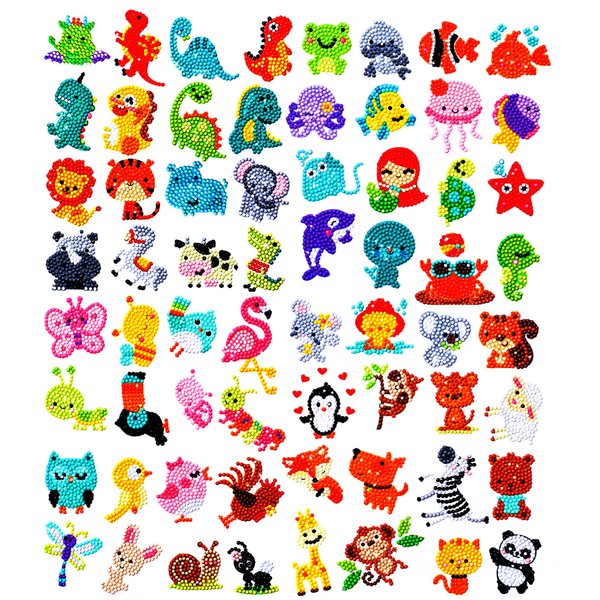 sinceroduct Diamond Art Kits for Kids, 64 Pcs Diamond Art Stickers Crafts for Kids Ages 4-6-8-12, 5D DIY Animals Gem Art Stickers Kits for Girls Boys Adults Beginners, Christmas Diamond Art Gifts