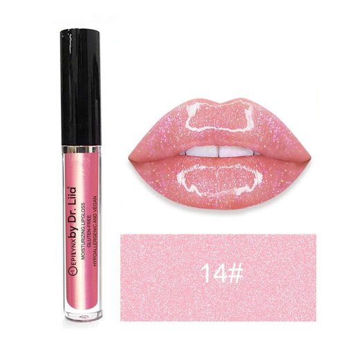 EPILYNX by Dr. Liia Vegan Moisturizing, Long Lasting Lip Gloss - Satin & Glitter - Allergen Free for Sensitive Skin - Shimmer Pink