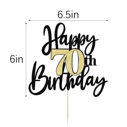 Black Gold Glitter Happy 70th Birthday Cake Topper,Happy 70 Birthday Cake Decoration for 70 & Fabulous Birthday,Hello 70 Party Anniversary Party Cake Decorations Supplies