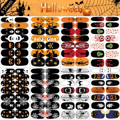 16 Sheets Holiday Nail Wraps Stickers, Halloween&Thanksgiving Day All Seasonal Full Nail Polish Strips, DIY Self-Adhesive Fall Winter Nail Art Decals with 2 Piece Nail Files for Party Decor (224 Pcs)