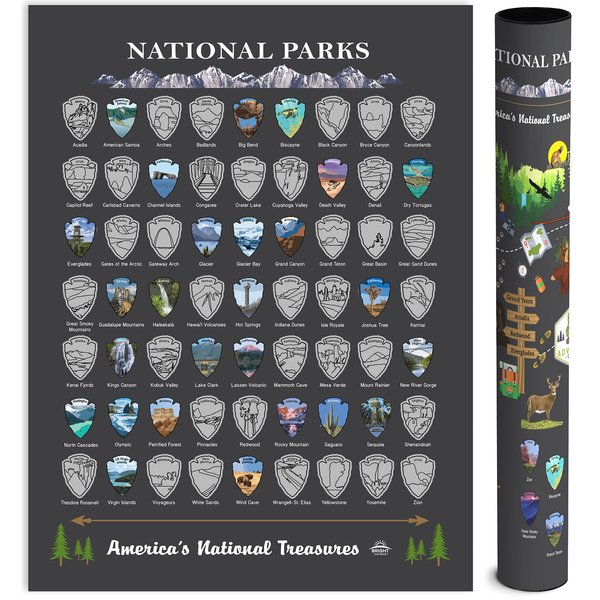 National Parks Scratch Off Map of United States Poster [Charcoal Grey], ALL 63 Parks, US Travel Map Print, USA Gift for Travelers Road Trip Adventure Journal, Fits 12”x16” frame by Bright Standards